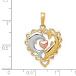 14K Two-Tone with White Rhodium Dolphins In Heart Pendant - Image 4