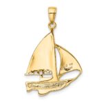14K 2-D Blue and White Enameled Sailboat Pendant - Image 3