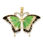 14K Green Enameled Butterly Pendant - Image 3