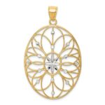 14k and  White Rhodium Floral Filigree Medallion Pendant