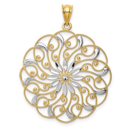 14k and White Rhodium Diamond-cut Fancy Swirl Pendant