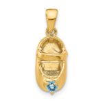14k 3-D December/Blue Synthetic Stone Engravable Baby Shoe Charm