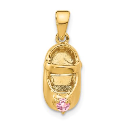 14k 3-D October/Pink Synthetic Stone Engravable Shoe Charm