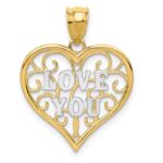 14k and White Rhodium Filigree LOVE YOU Heart Pendant