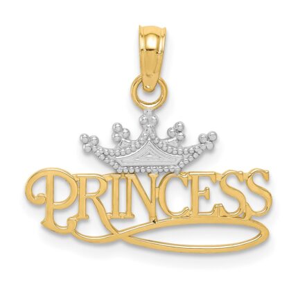 14k and White Rhodium Polished PRINCESS with Crown Pendant