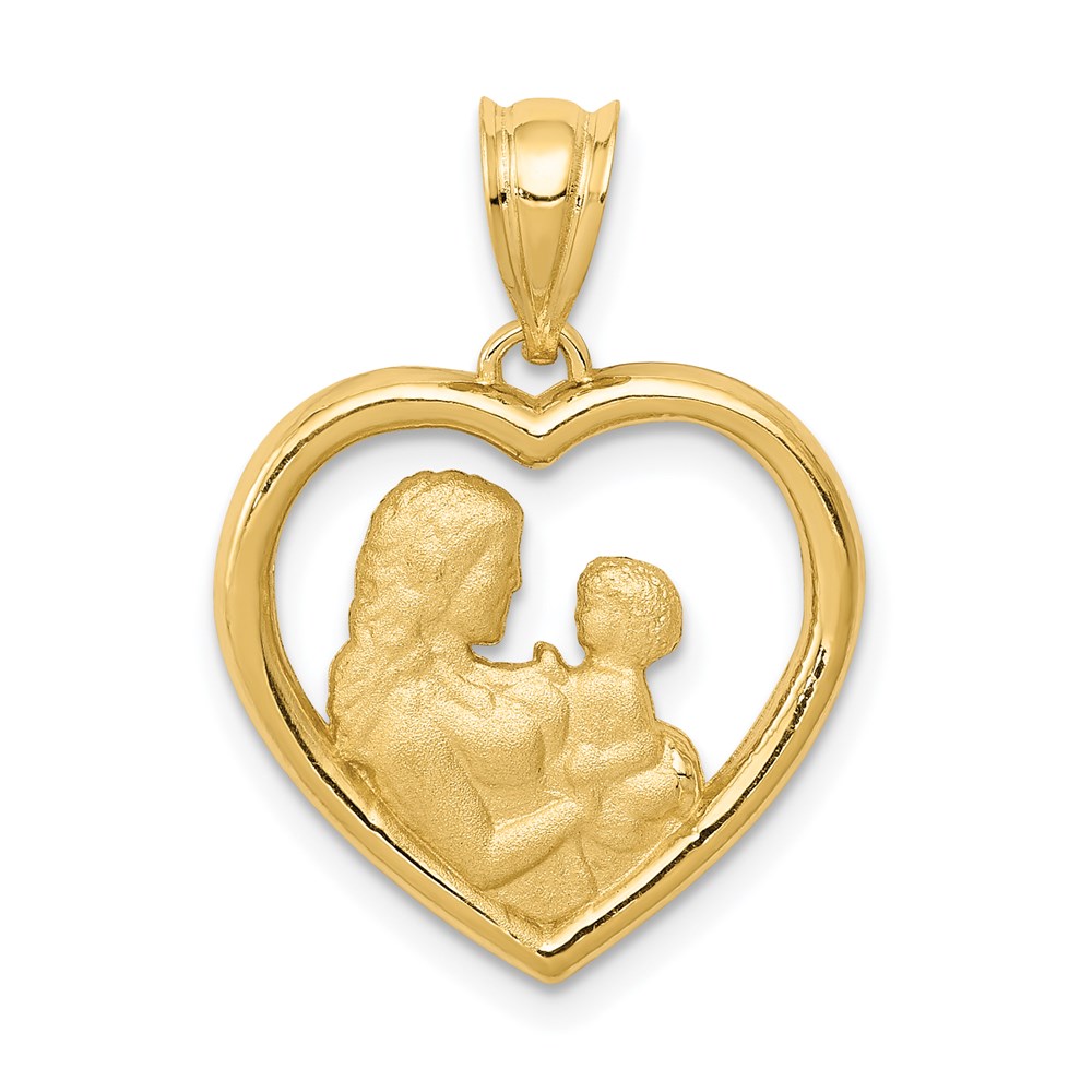 K4753.jpg 14k Polished and Satin Mom and Baby Heart Charm - Image 1