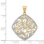 14K and White Rhodium Diamond-Cut Filigree Swirl Pendant - Image 4
