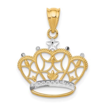 14k and White Rhodium Crown Pendant