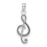 14k White Gold Polished Open-Backed Treble Clef Pendant - Image 3