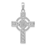 14K White Gold Diamond-cut Celtic Cross Pendant