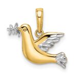 14k and White Rhodium Polished Diamond-cut Dove Charm