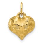 14K Polished Basket Weave Pattern 3-D Puffed Heart Pendant