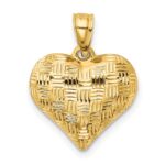 14K Polished Basket Weave Pattern 3-D Puffed Heart Pendant - Image 3