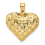 14K Polished Basket Weave Pattern 3-D Puffed Heart Pendant - Image 3