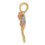 14K Two-tone and White Rhodium Polished Flower Heart Pendant - Image 2