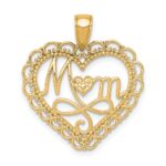 14K Polished MOM Scalloped Heart Pendant