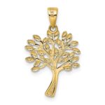 14K and White Rhodium Diamond-cut Tree Pendant - Image 3