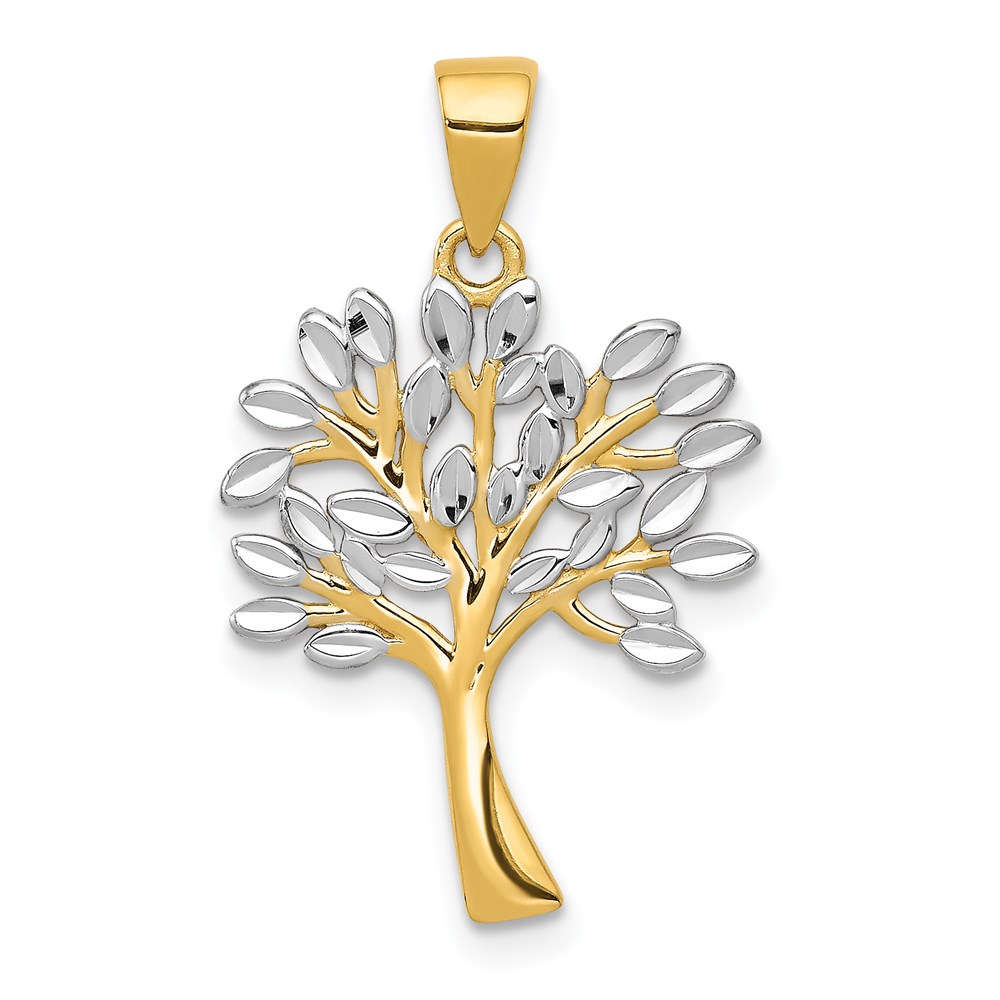 K5275.jpg 14K and White Rhodium Diamond-cut Tree Pendant - Image 1