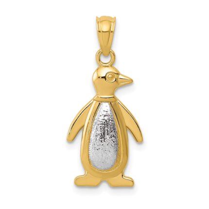 14K Two-tone Polished and Textured Penguin Pendant
