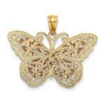 14k Two-tone with White Rhodium Cut-out 2-level Butterfly Pendant - Image 3