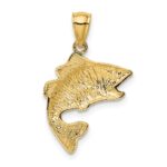 14k Polished Textured Bass Fish Pendant - Image 3