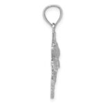 14k White Gold Polished Textured Bass Fish Pendant - Image 2
