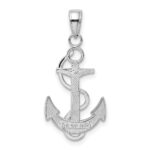 14K White Gold Polished Anchor with Textured Rope Pendant - Image 3