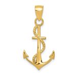 14K Gold Polished Anchor with Rope Pendant