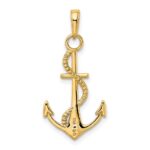 14K Gold Polished Anchor with Rope Pendant - Image 3