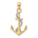 14K Two-tone Polished Anchor with Rope Pendant - Image 3
