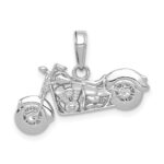 14K White Gold Polished and Textured 3-D Motorcycle Pendant