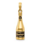 14K Polished 3-D Black Enameled Champagne Bottle Pendant