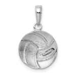 14K White Gold Polished Domed Volleyball Pendant - Image 3