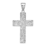 14K White Gold Polished Textured Nugget Style Cross Pendant - Image 4