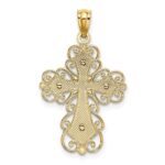 14K Two-tone Polished 2-Level Filigree Cross Pendant - Image 3