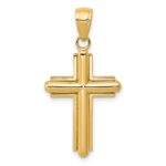14K Polished Beveled Stick Cross with Frame Pendant