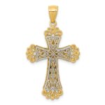 14K Two-tone Polished 2-Level Fleur de Lis Cross Pendant