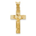 14k Polished Satin and Diamond-cut Crucifix Pendant