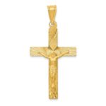 14k Polished Satin and Diamond-cut Crucifix Pendant