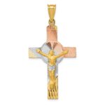 14K with Rose and White Rhodium Iona Crucifix Cross Pendant