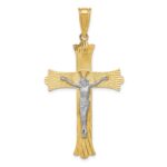 14k Two-Tone Polished Satin Diamond-cut Crucifix Cross Pendant