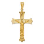 14k Polished Satin and Diamond-cut Crucifix Pendant