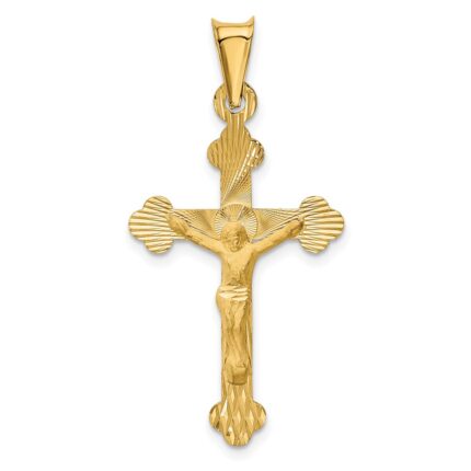 14k Polished Satin and Diamond-cut Crucifix Pendant