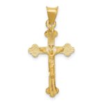 14k Polished Satin and Diamond-cut Crucifix Pendant