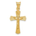 14k Polished Satin and Diamond-cut Crucifix Pendant