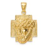14K Polished Large Jesus Head With Crown Pendant