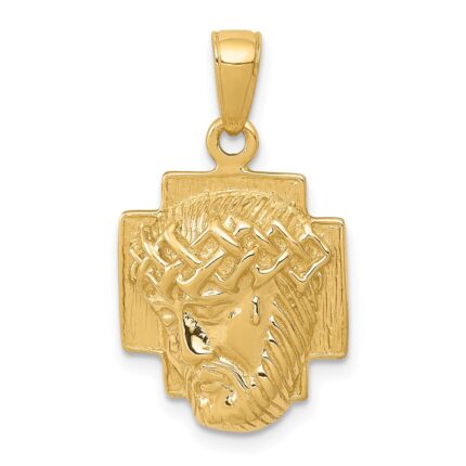 14K Polished Small Jesus Head With Crown Pendant