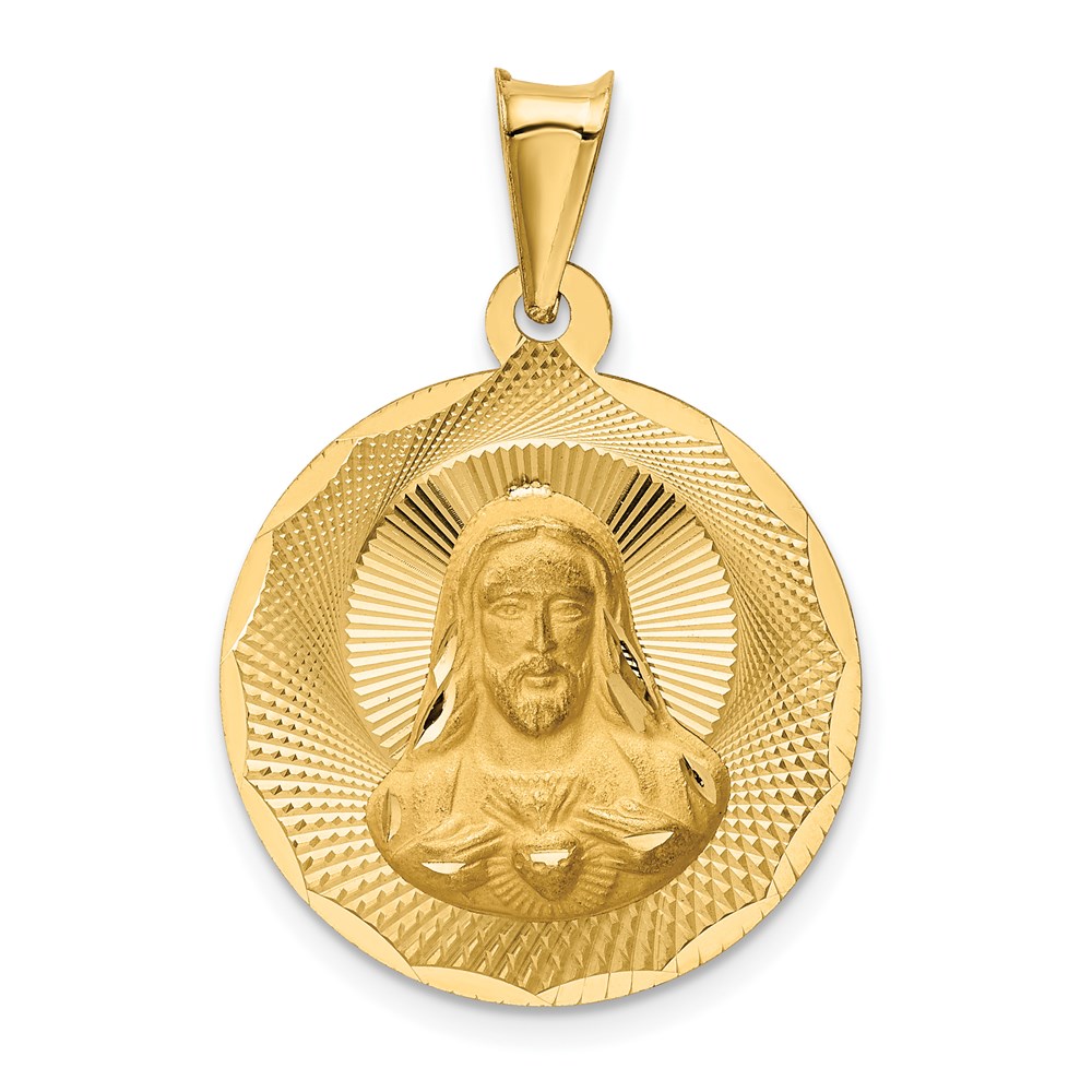 K5596.jpg 14K Polished Diamond-cut Solid Sagrado Corazon de Jesus Round Pendant - Image 1