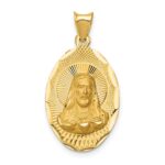 14K Polished Diamond-cut Solid Sagrado Corazon de Jesus Oval Pendant