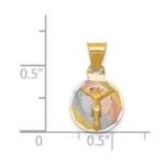 14K with Rose and White Rhodium Diamond-cut Corpus Circle Pendant - Image 3